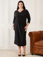 Black Plus Size Side Knot Shimmer Dress