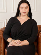 Black Plus Size Side Knot Shimmer Dress