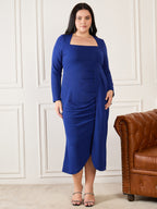Royal Blue Shimmer  Square Neck Party Dress