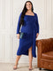 Royal Blue Shimmer  Square Neck Party Dress