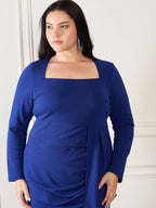 Royal Blue Shimmer  Square Neck Party Dress