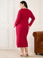 Maroon Shimmer  Square Neck  Party Dress