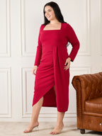 Maroon Shimmer  Square Neck  Party Dress