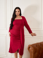 Maroon Shimmer  Square Neck  Party Dress