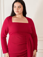 Maroon Shimmer  Square Neck  Party Dress