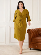 Olive Plus Size Front Knot Shimmer Dress
