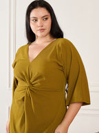 Olive Plus Size Front Knot Shimmer Dress