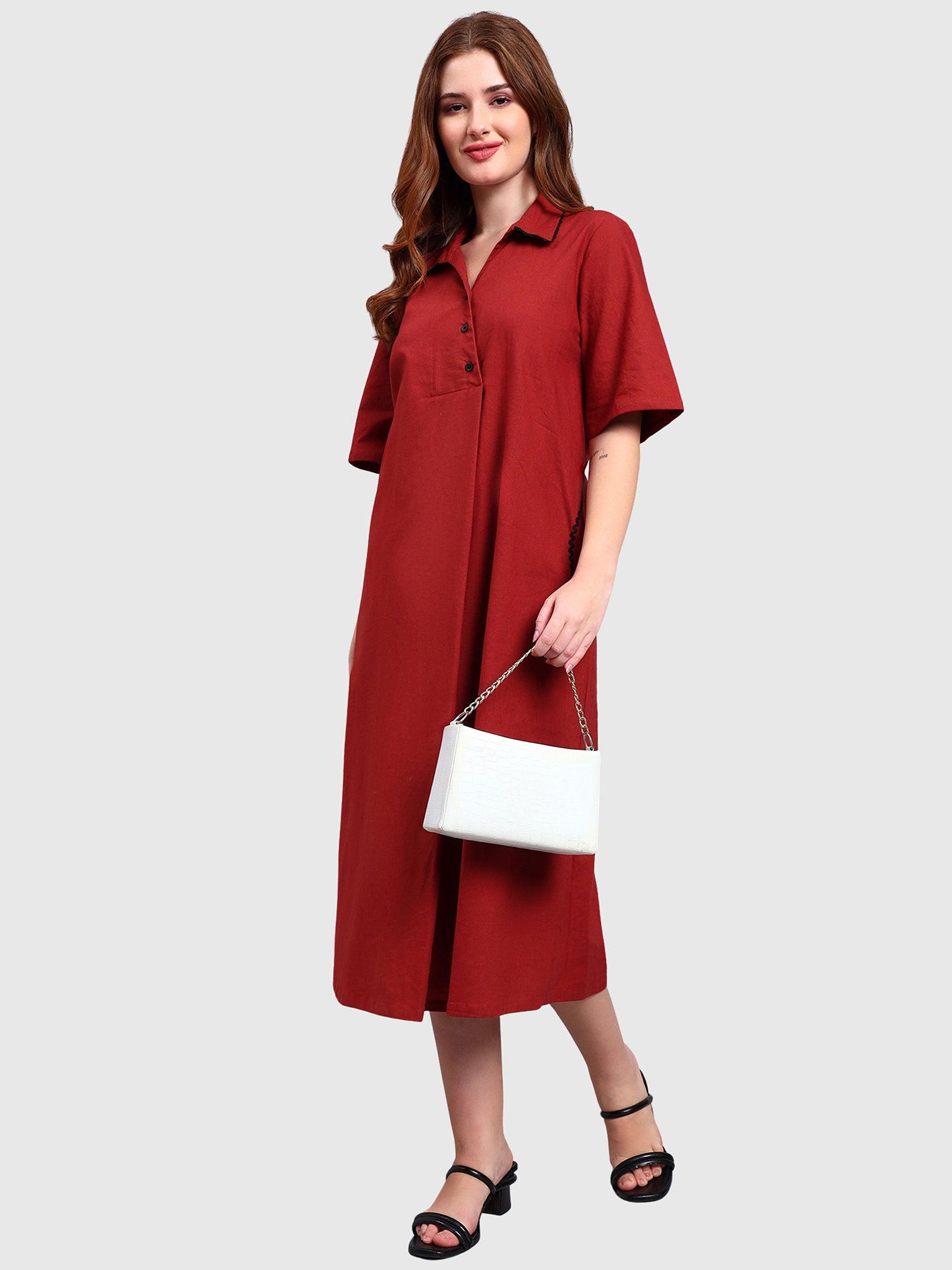 Rust Pure Cotton Relaxed Fit Dress