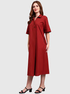 Rust Pure Cotton Relaxed Fit Dress