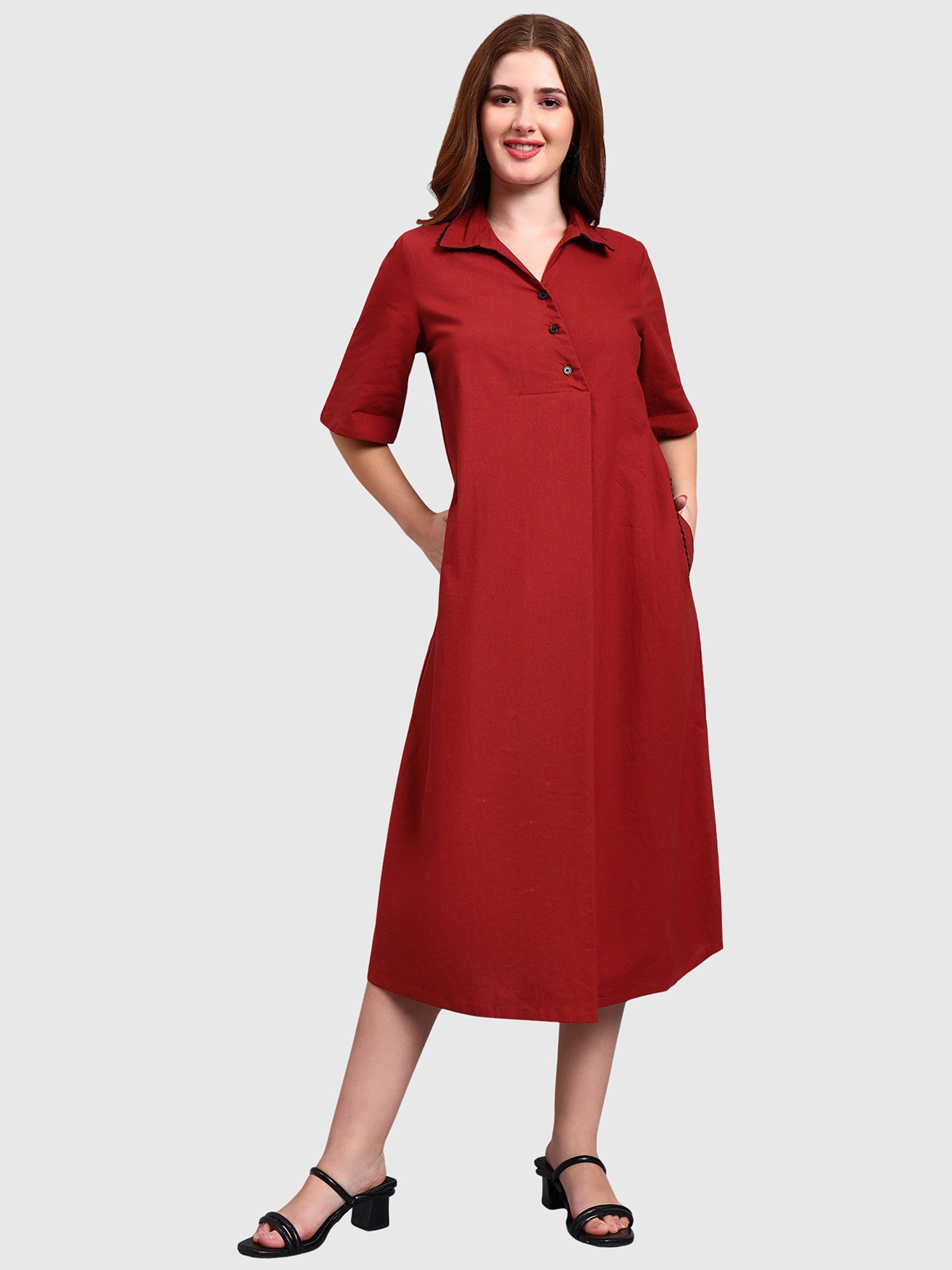 Rust Pure Cotton Relaxed Fit Dress