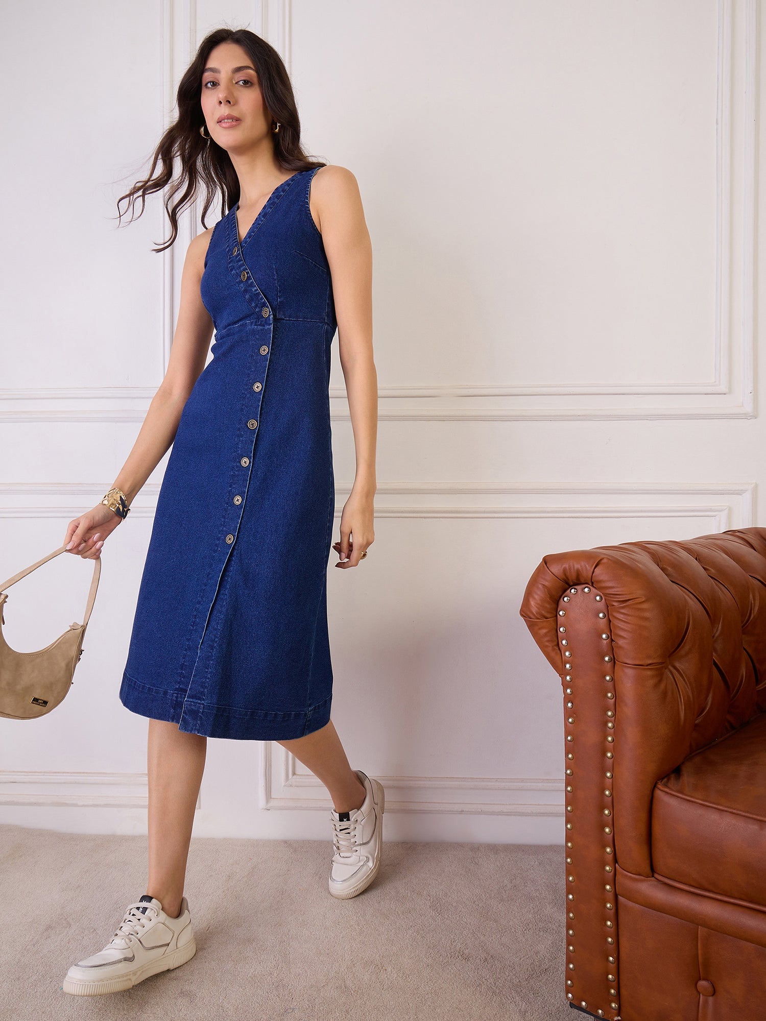 Denim Sleevless Wrap Dress