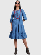 Light Blue Denim Embroidered Dress