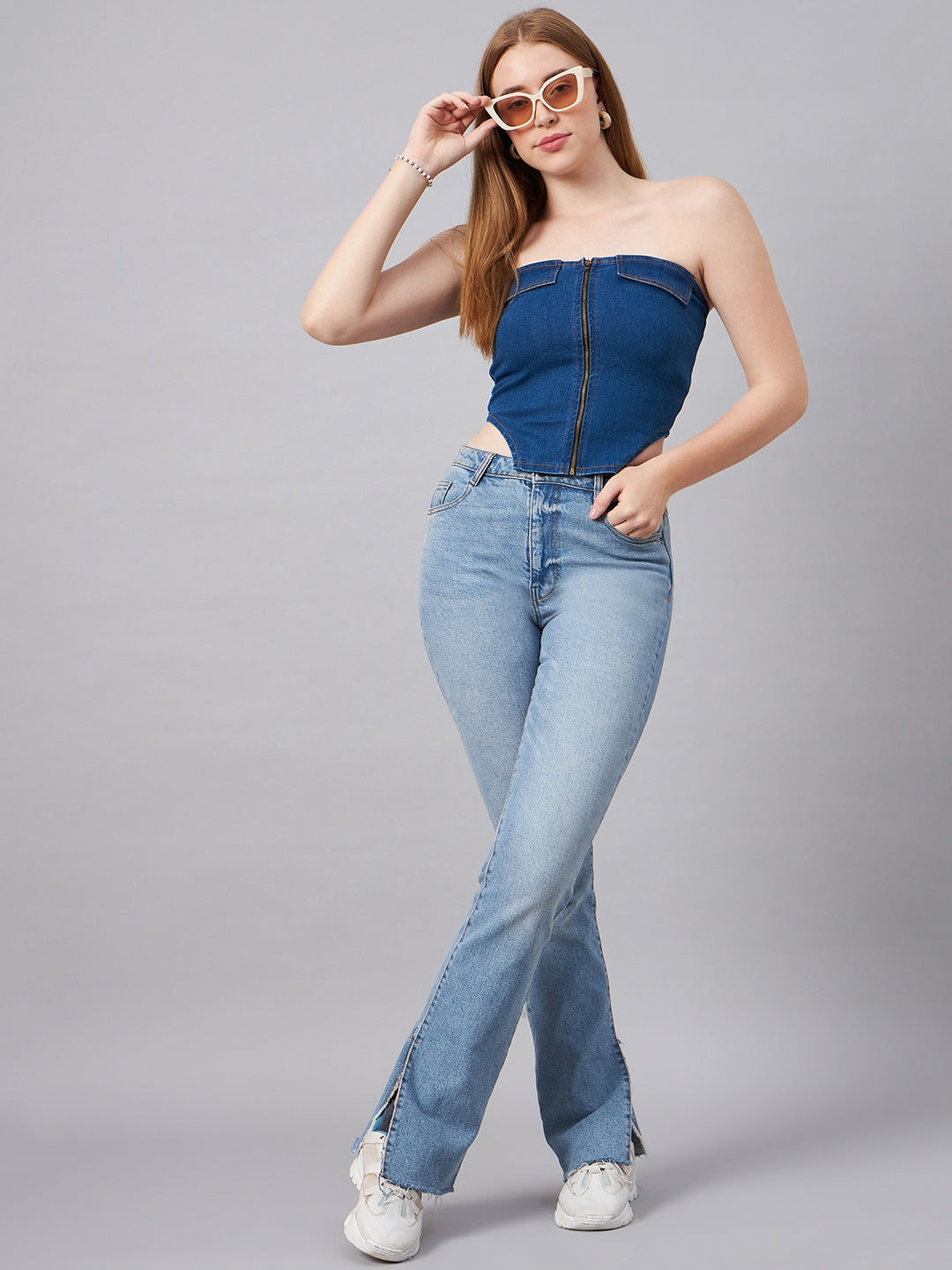 Blue Front Zip Tube Top