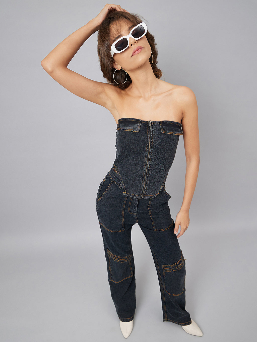 Black Front Zip Tube Top