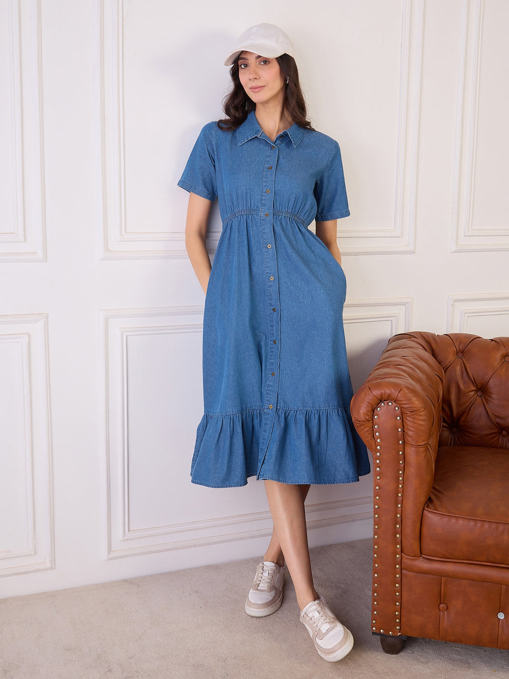 Blue Collar Neck Tiered Dress