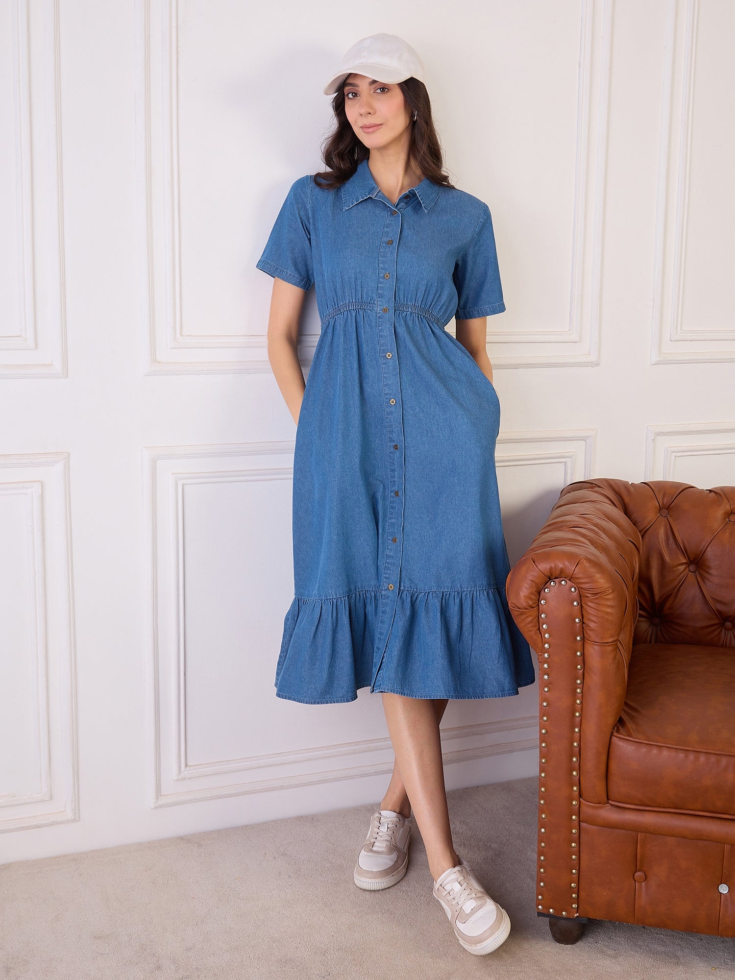 Blue Collar Neck Tiered Dress
