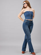 Blue Crop Tube Denim Top