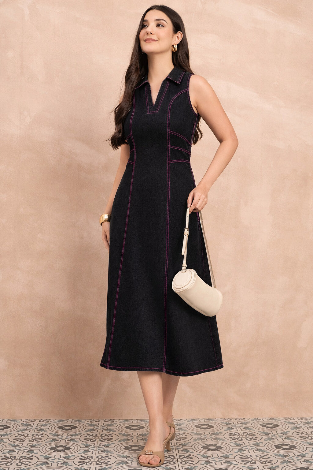 Black Denim Light Wash Maxi Dress