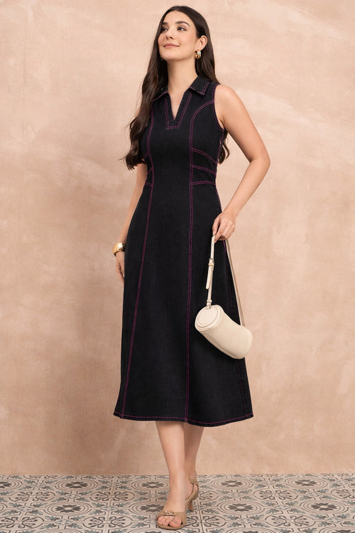 Black Denim Light Wash Maxi Dress