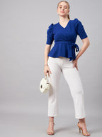 Royal Blue Wrap Peplum Top