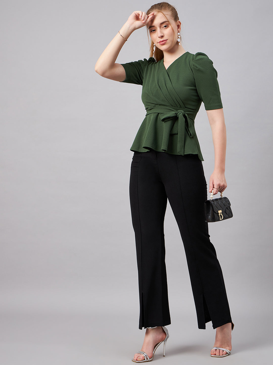 Green Wrap Peplum Top