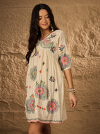 Multi Emb Pure Cotton Fit & Flare Dress
