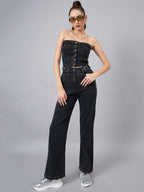 Black Crop Tube Denim Top