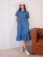 BLUE COLLAR NECK TIERED DRESS