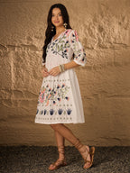 Multi Emb Pure Cotton Fit & Flare Dress