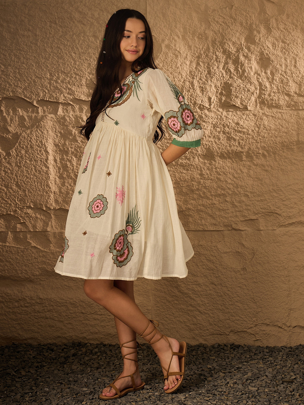 Multi Emb Pure Cotton Fit & Flare Dress