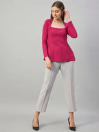 Fuchsia Pink  Square Neck  Peplum Top