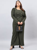 Olive Front Button Blazer Top With Pants