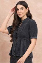 Denim Blouson Top