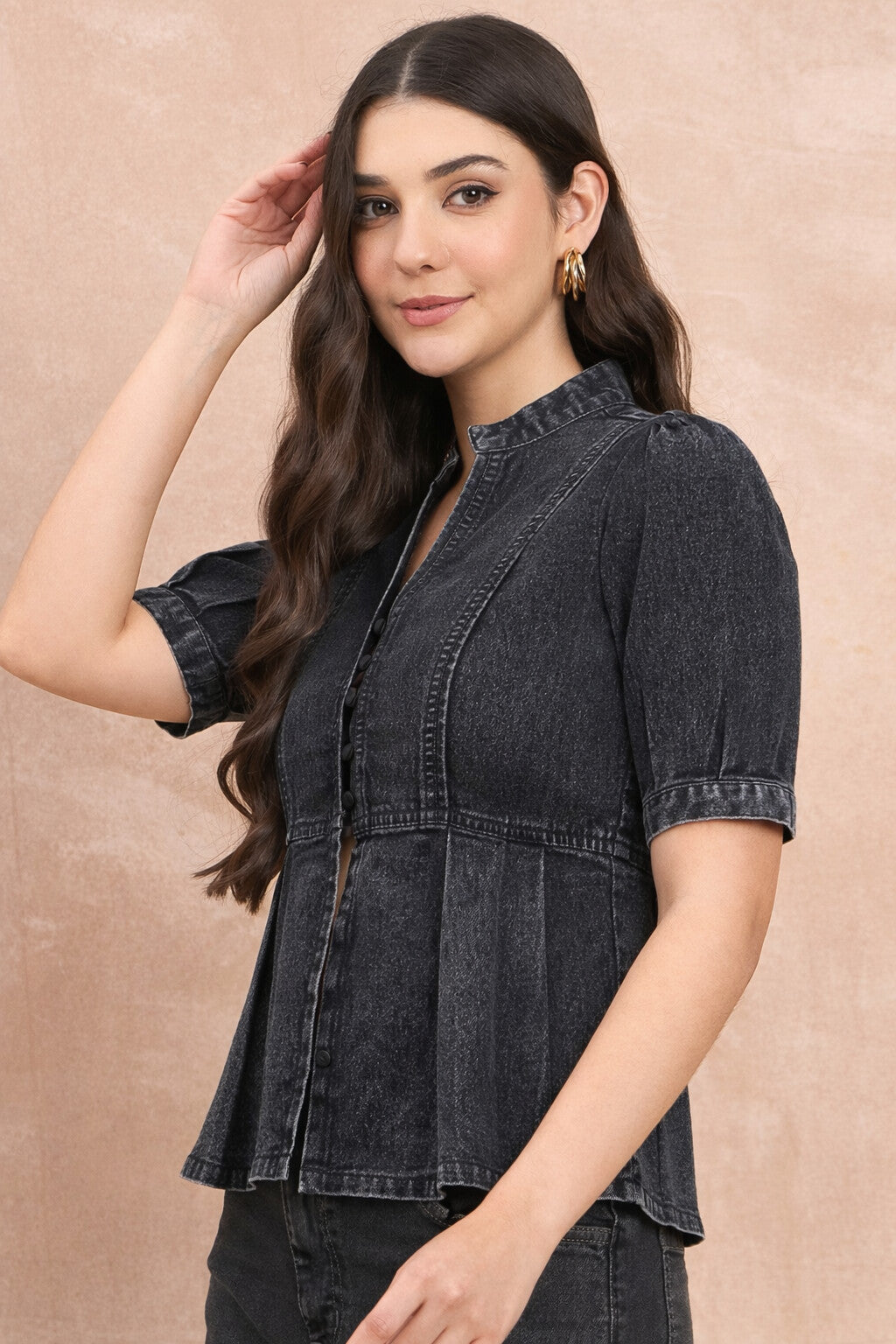 Denim Blouson Top