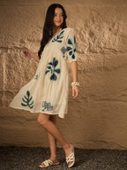 Multi Emb Pure Cotton Fit & Flare Dress