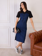Denim Colour Block Zipper Dress