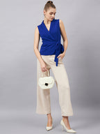 Royal Blue V Neck Sleeveless Wrap Top