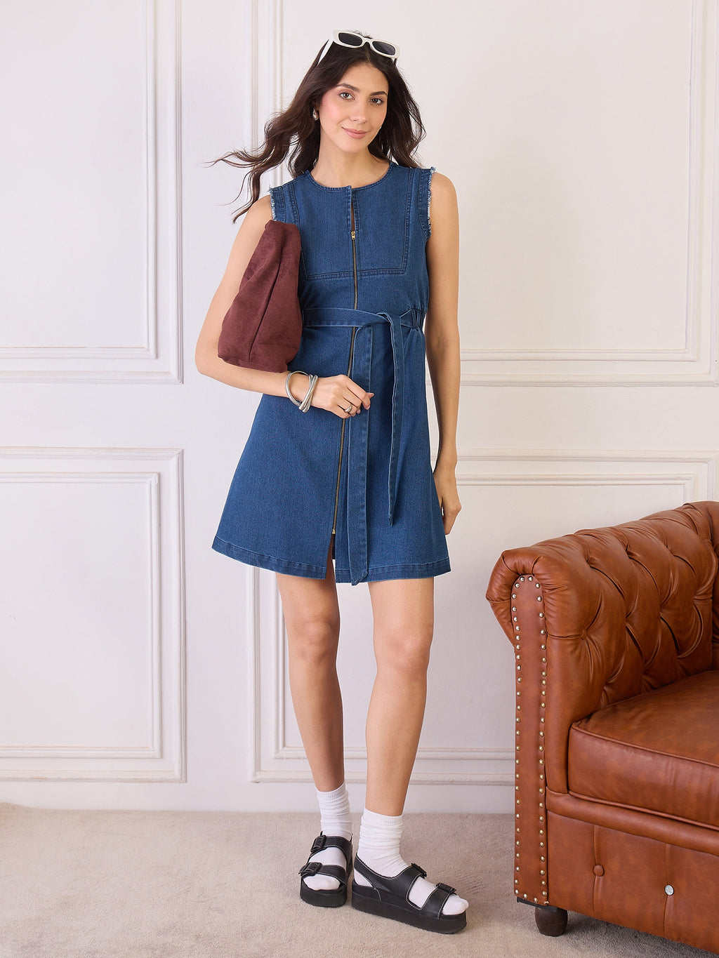 Denim Front Zipper Dress