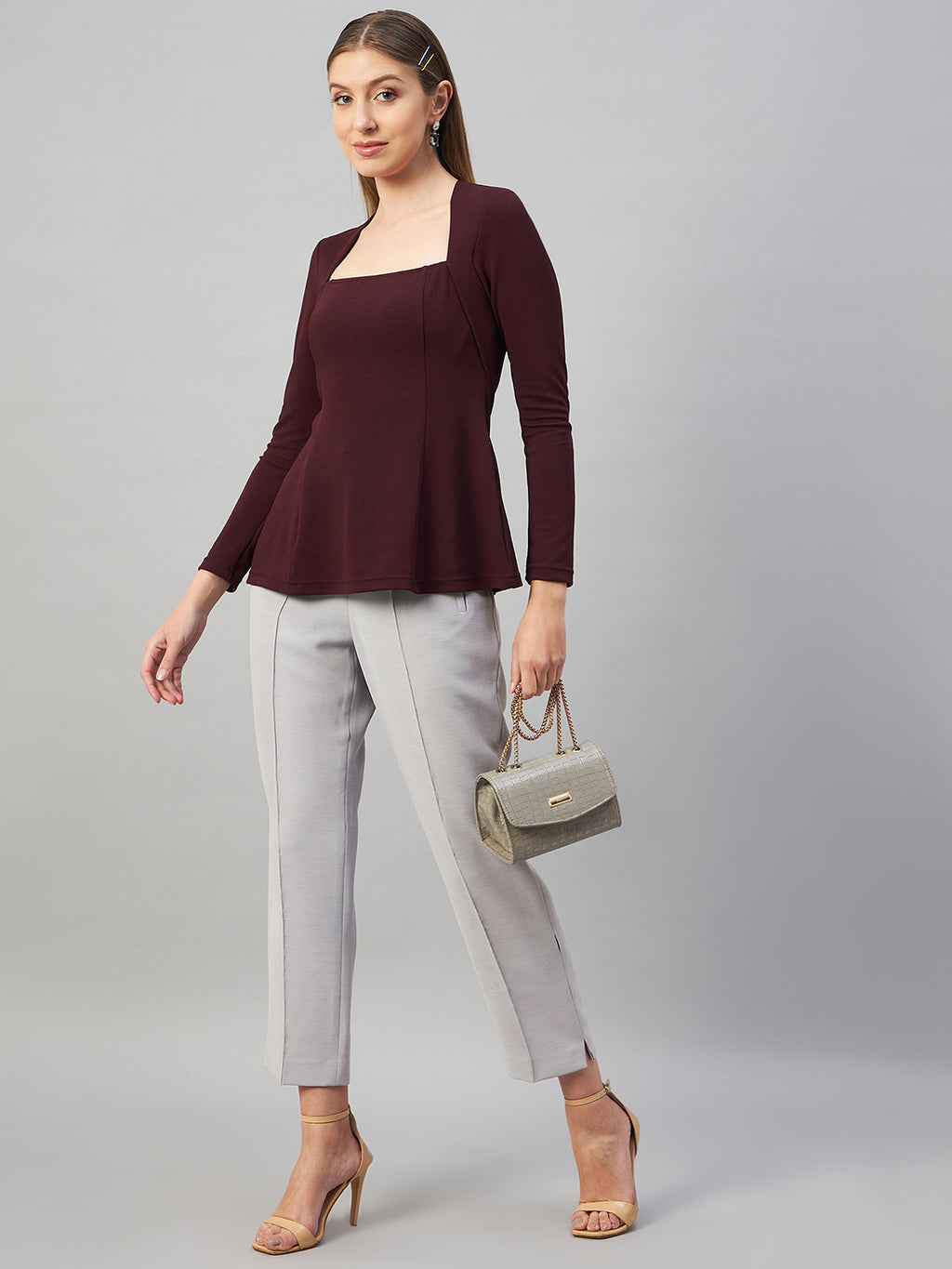 Wine Peplum Top