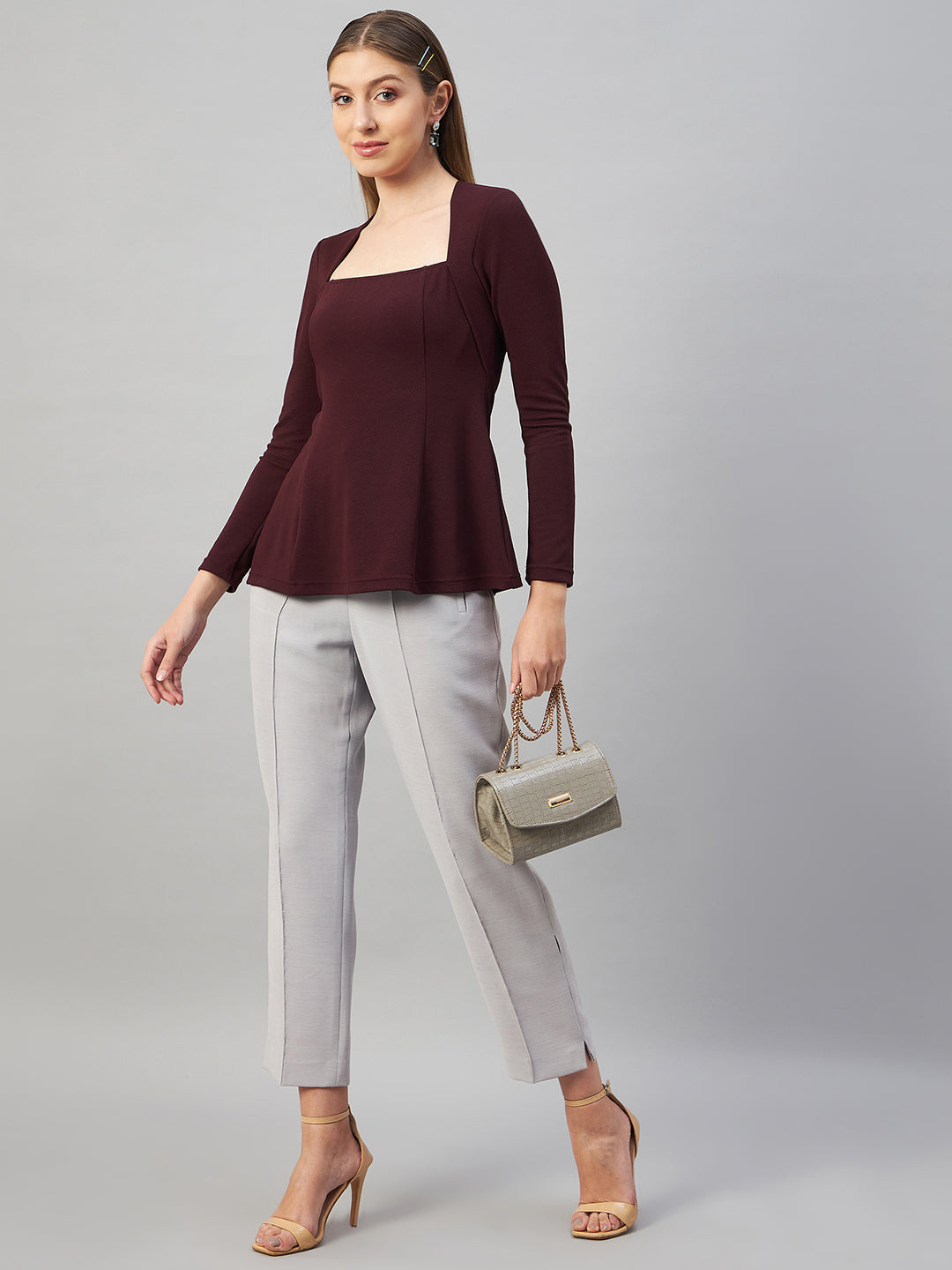 Wine Peplum Top