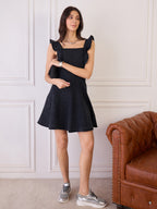 Denim Frill Detail Fit and Flare Dress