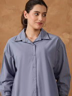 Blue Contrast Lace Shirt With Pant Set