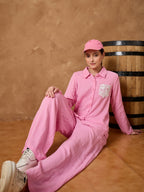Pink Cotton Cord Set with Crochet