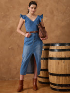 Denim Frill Neck Crop Top