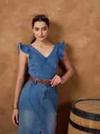 Denim Frill Neck Crop Top