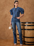 Blue Denim Piter Neck Top