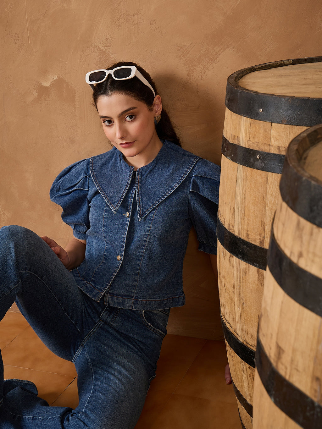 Blue Denim Piter Neck Top