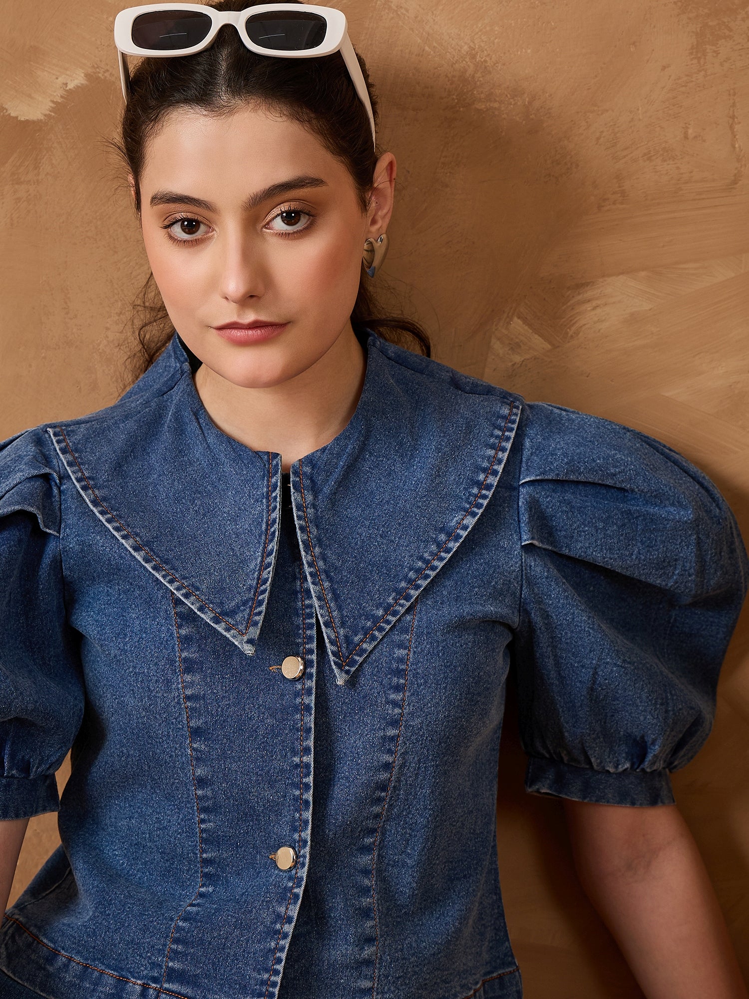 Blue Denim Piter Neck Top