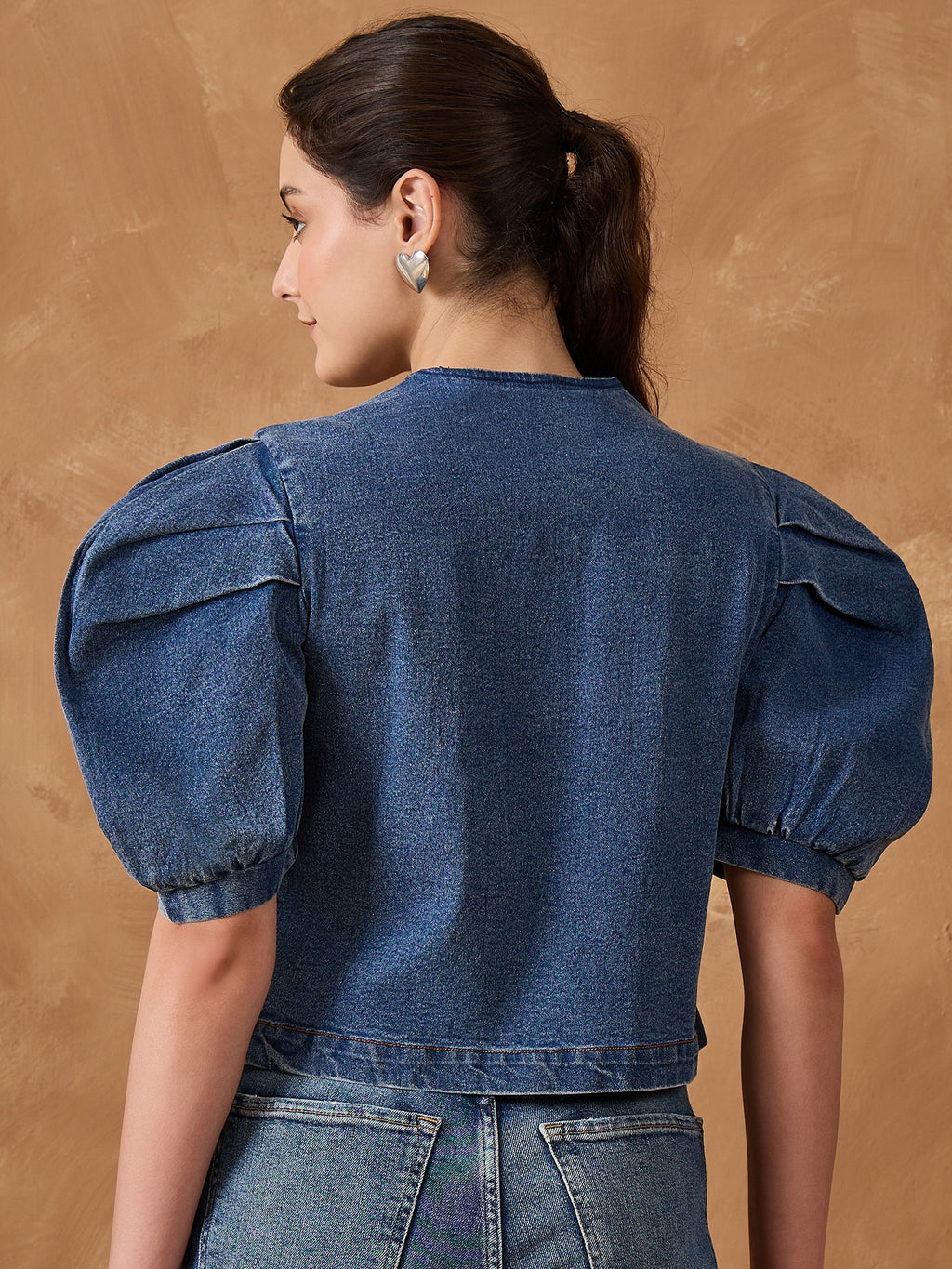Blue Denim Piter Neck Top