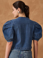 Blue Denim Piter Neck Top
